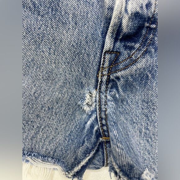 Levi's 501 Skinny Selvedge Cut Off Denim Jean Shorts Women Size 27 Light Blue - Picture 2 of 11